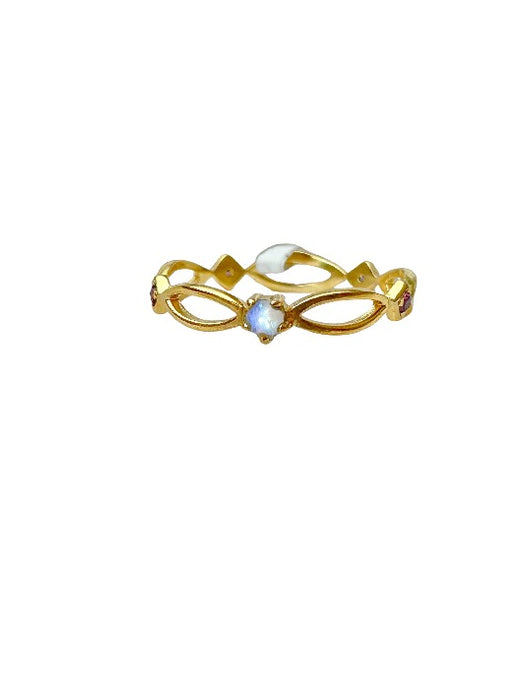 Ring brass gold plated moonstone