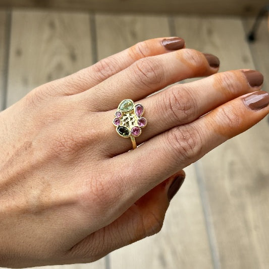 Ring Messing vergoldet Turmalin