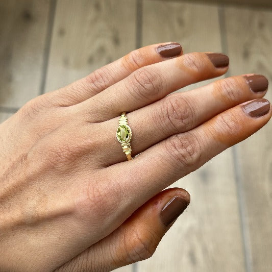 Bague laiton plaqué or péridot