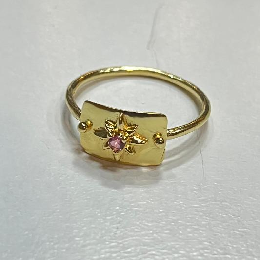 Bague en laiton plaqué or tourmaline rose
