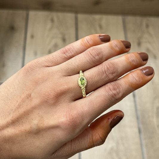 Bague laiton plaqué or péridot