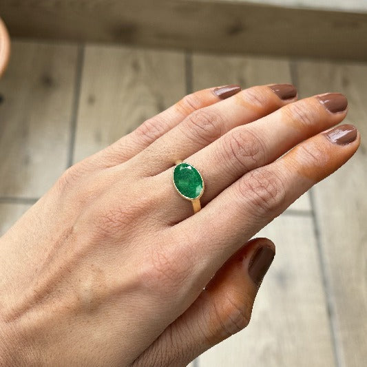 Ring Messing vergoldet Smaragd