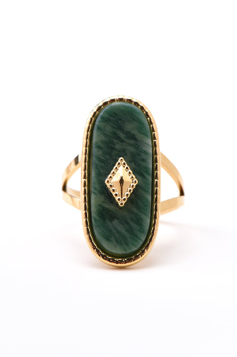 Ring stainless steel gold-plated emerald long