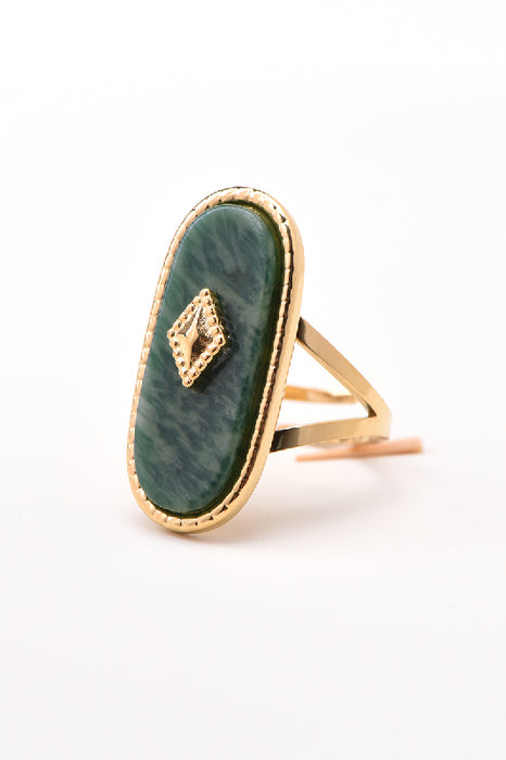 Ring stainless steel gold-plated emerald long