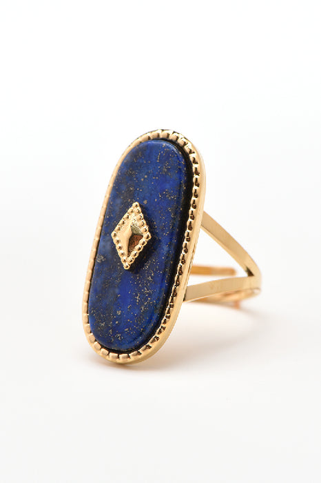 Ring stainless steel gold-plated Lapis Lazuli long