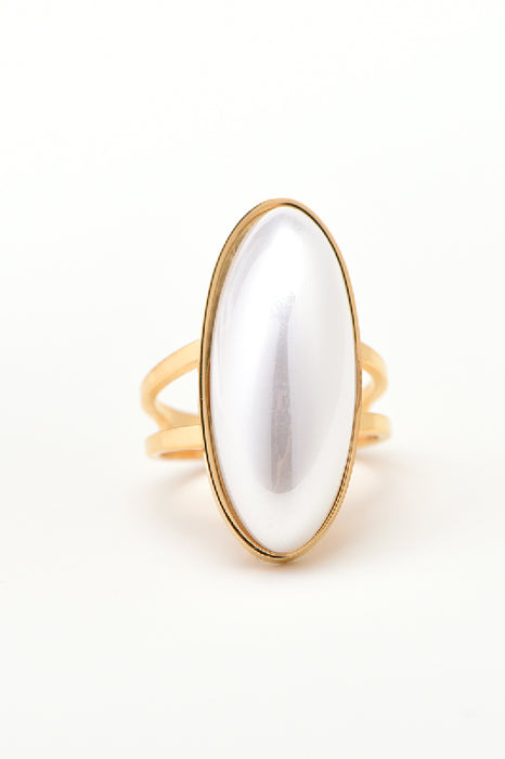 Ring Edelstahl vergoldet Perle lang