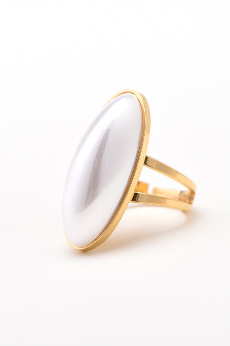 Ring Edelstahl vergoldet Perle lang