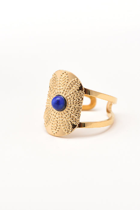 Ring stainless steel gold-plated Lapis Lazuli large oval setting