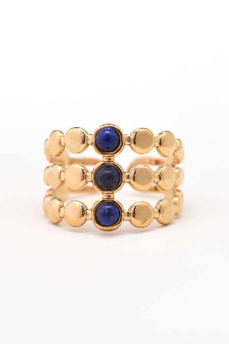 Ring Edelstahl vergoldet Lapis Lazuli 3 kleine Steine