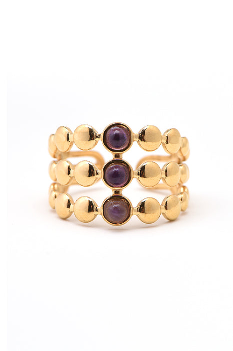 Ring Edelstahl vergoldet Amethyst 3 kleine Steine