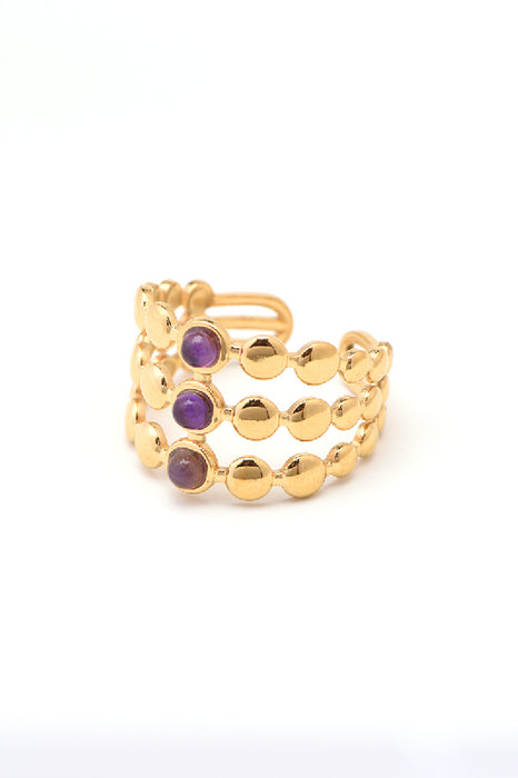 Ring Edelstahl vergoldet Amethyst 3 kleine Steine