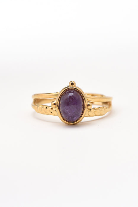 Ring stainless steel gold-plated amethyst double
