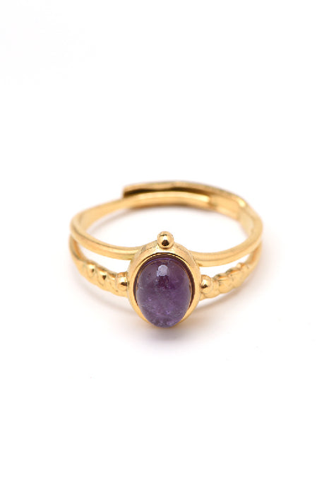 Ring stainless steel gold-plated amethyst double