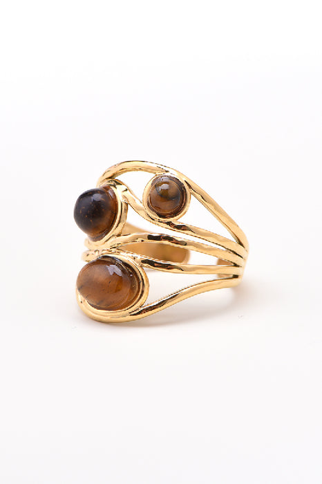 Ring Edelstahl vergoldet Tigerauge 3 Steine