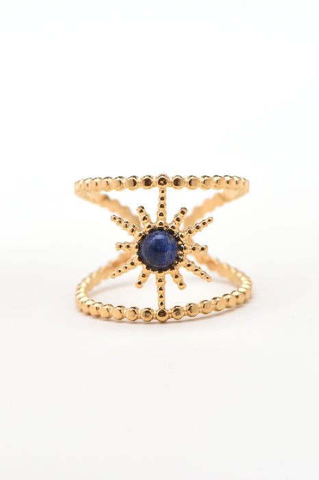Ring Edelstahl vergoldet Lapis Lazuli sternförmig gefasst