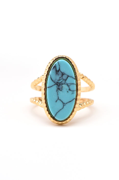 Ring stainless steel gold-plated blue turquoise oval