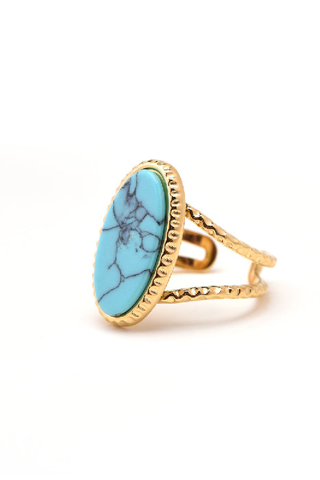 Ring stainless steel gold-plated blue turquoise oval