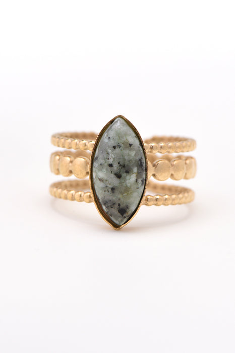 Ring Edelstahl vergoldet Rubin Zoisit 3-fach Fassung