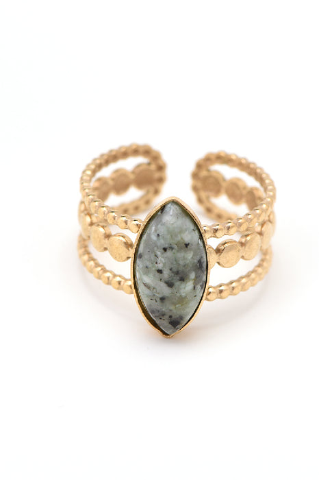 Ring Edelstahl vergoldet Rubin Zoisit 3-fach Fassung