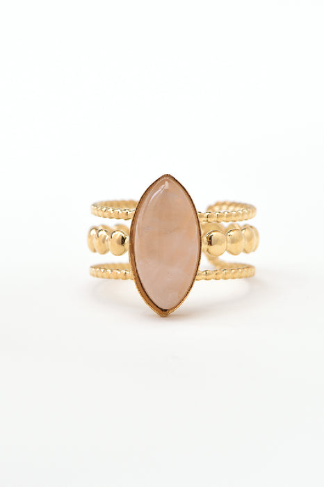 Ring Edelstahl vergoldet Rosenquarz 3-fach Fassung