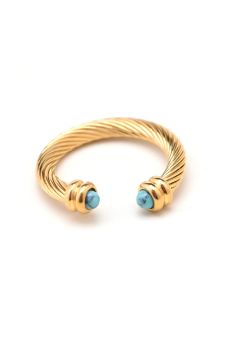 Ring Edelstahl vergoldet blauer Türkis 2 Steinr