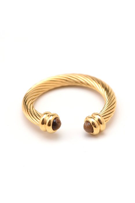 Ring stainless steel gold-plated tiger eye 2 stones