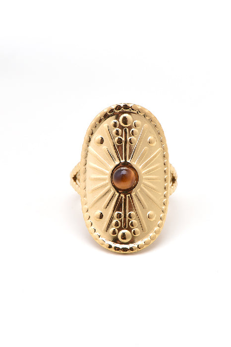 Ring Edelstahl vergoldet Tigerauge grosse ovale Fassung