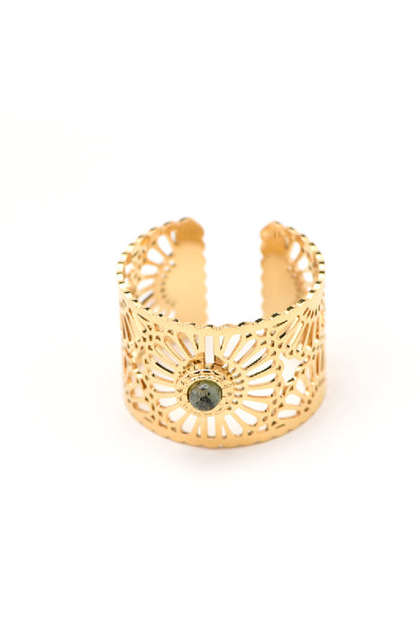 Ring stainless steel gold-plated African turquoise filigree set