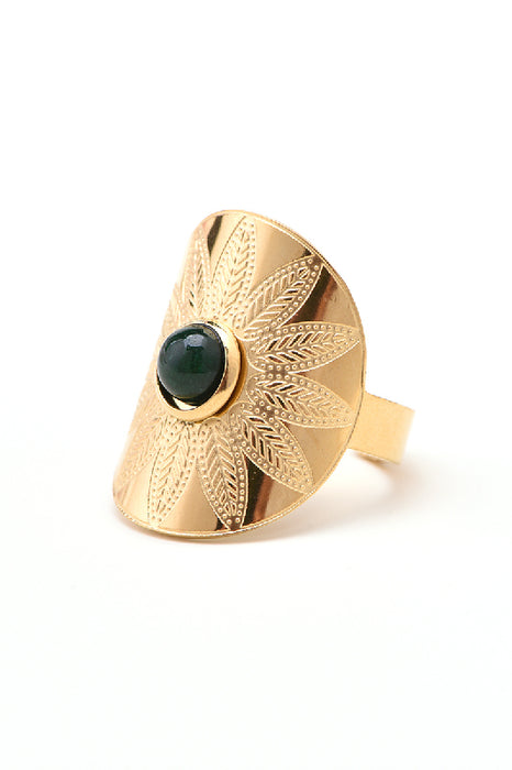 Ring Edelstahl vergoldet Malachit