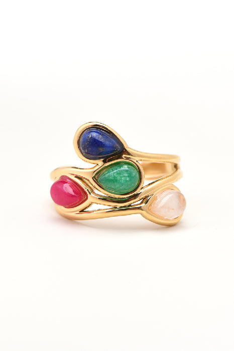 Ring Edelstahl vergoldet Rosenquarz/Jade/Lapis Lazuli