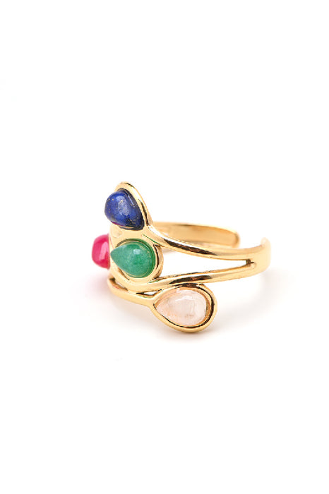 Ring Edelstahl vergoldet Rosenquarz/Jade/Lapis Lazuli