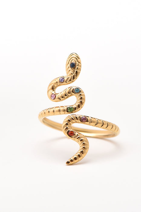 Ring Edelstahl vergoldet Schlange 7 Chakra cubic Zirkonia