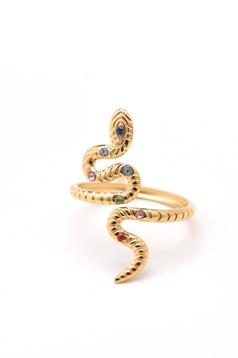Ring Edelstahl vergoldet Schlange 7 Chakra cubic Zirkonia