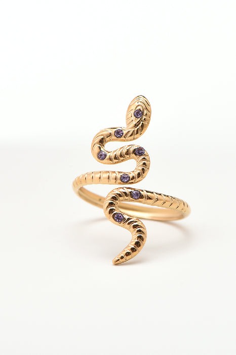Ring Edelstahl vergoldet Schlange lila cubic Zirkonia