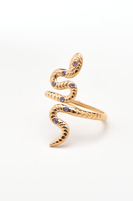 Ring Edelstahl vergoldet Schlange lila cubic Zirkonia