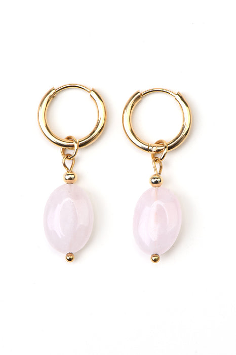Oval stainless steel rose quartz earrings