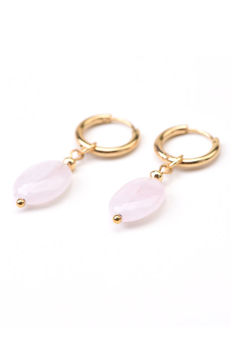 Oval stainless steel rose quartz earrings