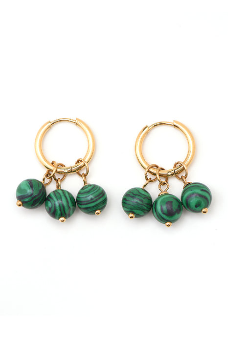 Ohrring Edelstahl vergoldet 3 Malachit Perlen