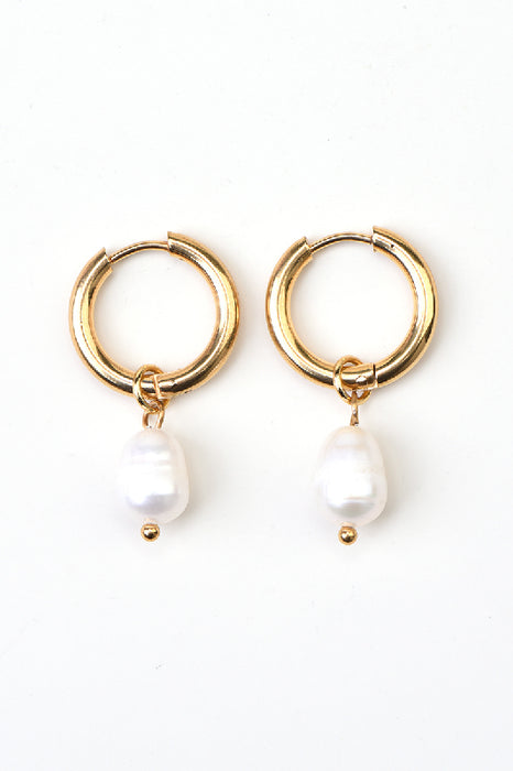 Earrings, stainless steel, gold-plated, freshwater pearl