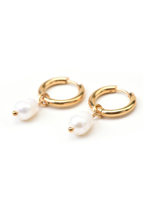 Earrings, stainless steel, gold-plated, freshwater pearl