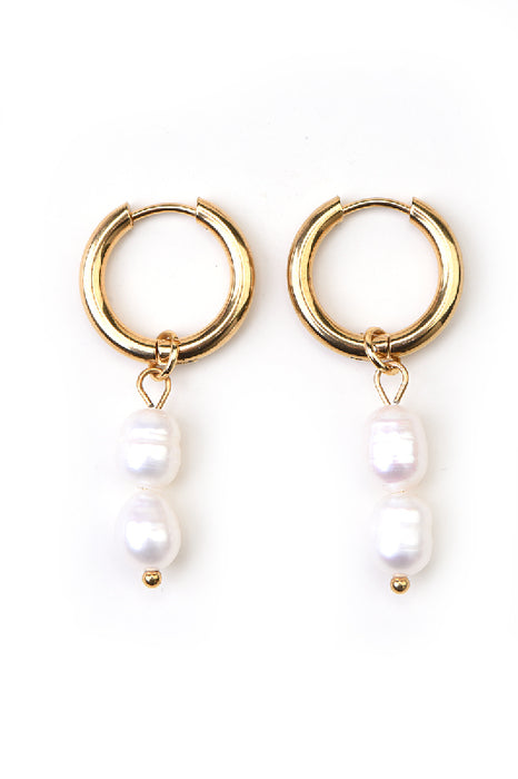 Gold-plated stainless steel earrings with 2 freshwater pearls
