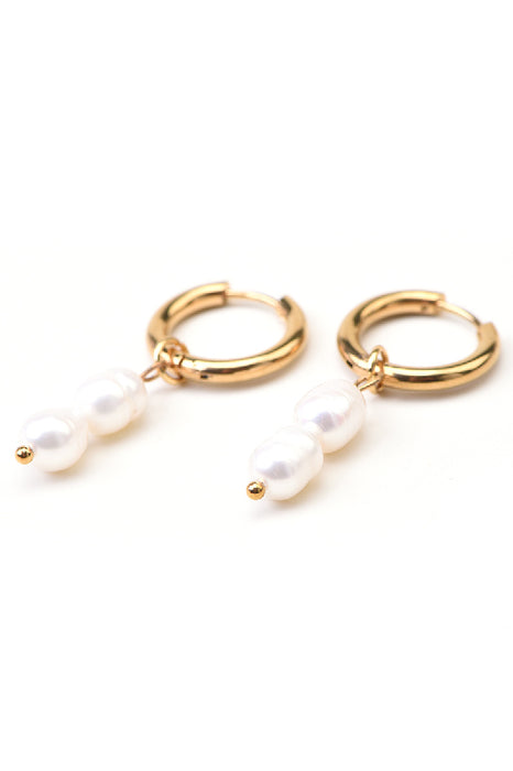 Gold-plated stainless steel earrings with 2 freshwater pearls