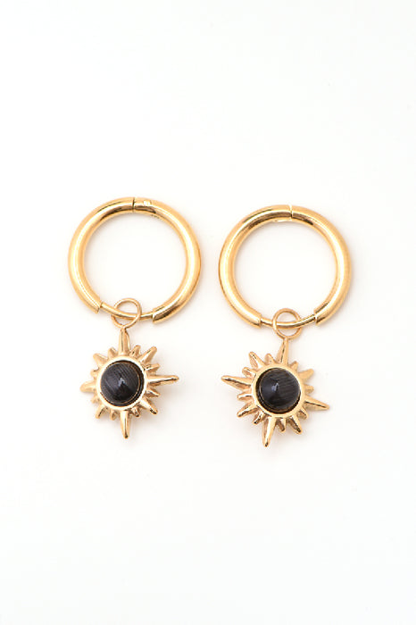 Ohrring Edelstahl vergoldet schwarzes Katzenauge sternförmig