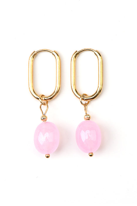 Stainless steel earrings, gold-plated, rose quartz