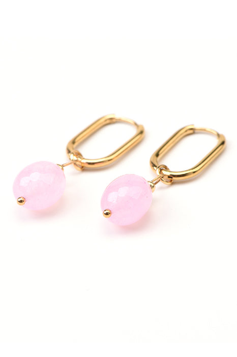 Stainless steel earrings, gold-plated, rose quartz