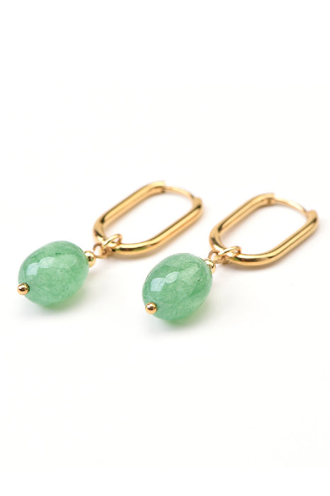Earrings stainless steel gold-plated green aventurine