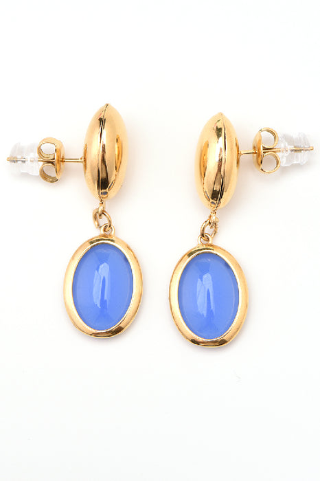 Ohrring Edelstahl vergoldet blaues Katzenauge oval