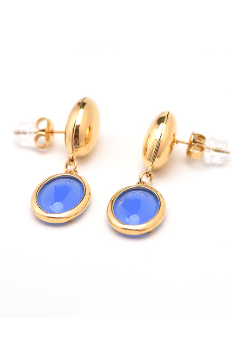 Ohrring Edelstahl vergoldet blaues Katzenauge oval