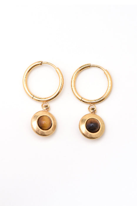 Boucle d'oreille en acier inoxydable plaqué or œil de tigre en forme de bouton