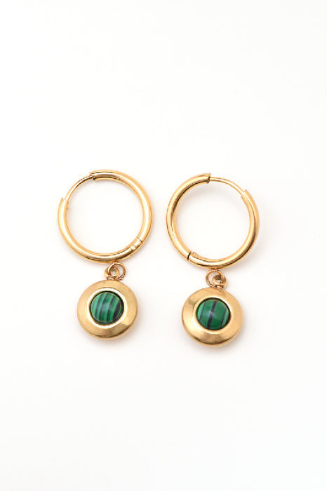 Boucle d'oreille en acier inoxydable plaqué or en forme de bouton malachite